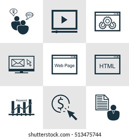 Set Of Advertising Icons On Video Player, Newsletter And Keyword Optimisation Topics. Editable Vector Illustration. Includes Newsletter, Pay, Web And More Vector Icons.