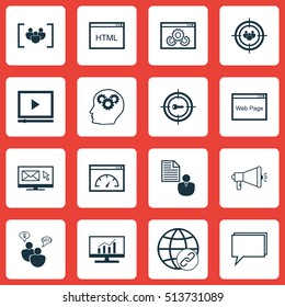 Set Of Advertising Icons On Video Player, Brain Process And SEO Brainstorm Topics. Editable Vector Illustration. Includes Client, SEO, Website And More Vector Icons.