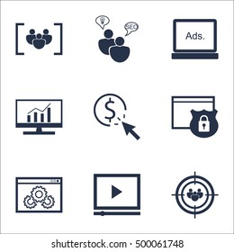 Set Of Advertising Icons On Website Performance, Video Player And Focus Group Topics. Editable Vector Illustration. Includes Security, Performance And Website Vector Icons.