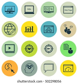 Set Of Advertising Icons On Website, Digital Media And Report Topics. Editable Vector Illustration. Includes Page, Email And Speed Vector Icons.