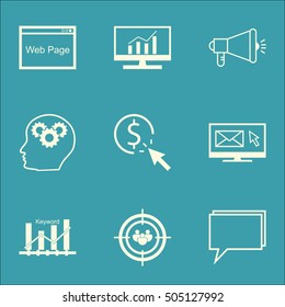 Set Of Advertising Icons On Website, Brain Process And Conference Topics. Editable Vector Illustration. Includes Community, Pay And Marketing Vector Icons.