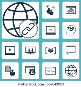 Set Of Advertising Icons On Website, Brain Process And SEO Brainstorm Topics. Editable Vector Illustration. Includes Advertising, Plan, Performance And More Vector Icons.