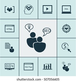 Set Of Advertising Icons On Website, Brain Process And PPC Topics. Editable Vector Illustration. Includes Video, Client, HTML And More Vector Icons.