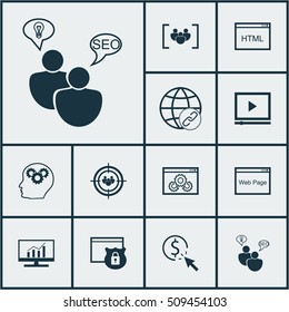 Set Of Advertising Icons On Website Performance, Brain Process And Website Topics. Editable Vector Illustration. Includes Focus, Plan, Page And More Vector Icons.