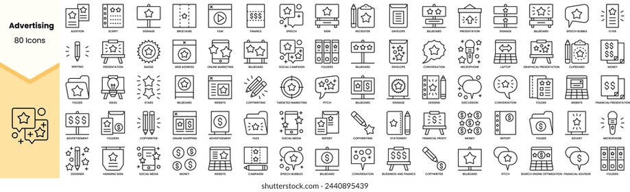 Set of advertising icons. Simple line art style icons pack. Vector illustration