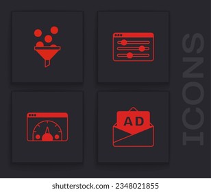 Stellen Sie Werbung, Lead Management, Browser-Einstellung und Website-Statistik-Symbol ein. Vektorgrafik