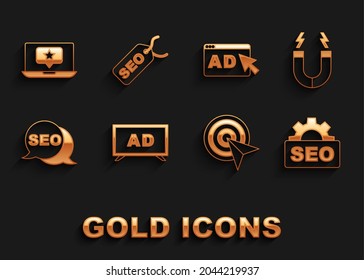 Set Advertising, Magnet, SEO optimization, Target, Laptop with star and  icon. Vector