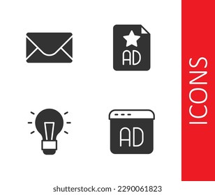 Set Advertising, Mail and e-mail, Light bulb and  icon. Vector