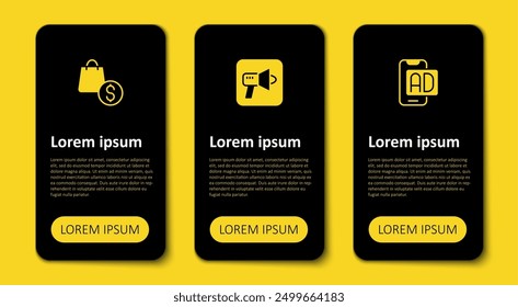 Set Advertising, Megaphone and shopping bag and dollar. Business infographic template. Vector