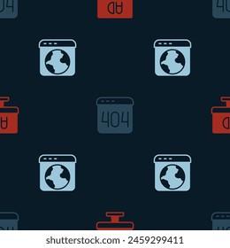 Set Advertising, Page with a 404 error and Worldwide on seamless pattern. Vector