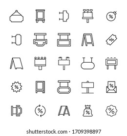 Conjunto de iconos de línea vectorial relacionados con la publicidad. Paquete de símbolos lineales Premium. Ilustración vectorial aislada en un fondo blanco. Símbolos web para sitios web y aplicaciones móviles. Diseño moderno. 