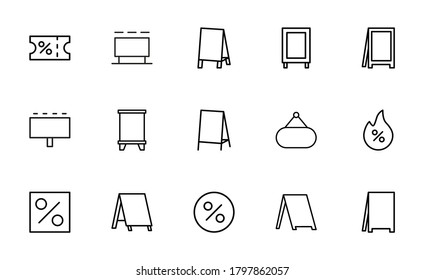 Set of advertising related vector line icons. Premium linear symbols pack. Vector illustration isolated on a white background. Web symbols for web sites and mobile app. Trendy design.