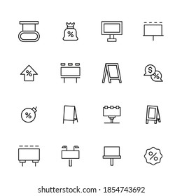 Conjunto de iconos de línea vectorial relacionados con la publicidad. Paquete de símbolos lineales premium. Ilustración vectorial aislada en un fondo blanco. Símbolos web para sitios web y aplicaciones móviles. Diseño de moda.