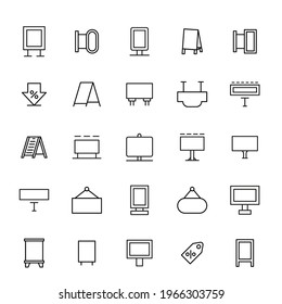 Conjunto de iconos de línea vectorial relacionados con la publicidad. Paquete de símbolos lineales premium. Ilustración vectorial aislada en un fondo blanco. Símbolos web para sitios web y aplicaciones móviles. Diseño de moda.