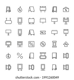 Set of advertising related vector line icons. Premium linear symbols pack. Vector illustration isolated on a white background. Web symbols for web sites and mobile app. Trendy design.