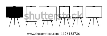 Set Advertising stand or flip chart or blank artist easel isolated on white background. Presentation blank white board for conference. Vector illustration