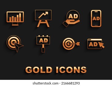 Set Advertising, Target, Monitor with graph chart and Board icon. Vector