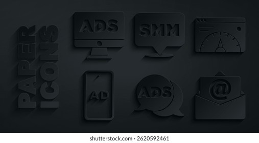 Set Advertising, Website statistic, Mail and e-mail, Social media marketing and  icon. Vector