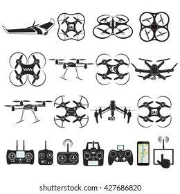 Set of aerial drone footage emblems. Vector Illustration