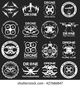 Set of aerial drone footage emblems. Vector Illustration