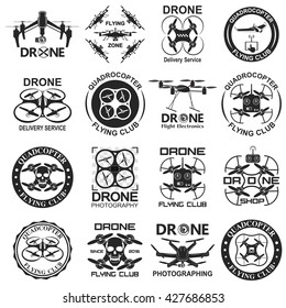 Set of aerial drone footage emblems. 