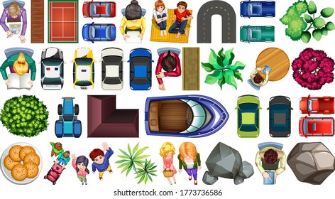 Set of aerial element city decorations isolated illustration