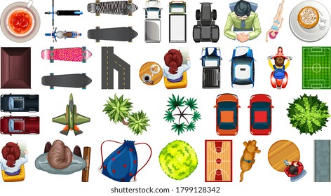 Set of aerial element city decorations isolated illustration