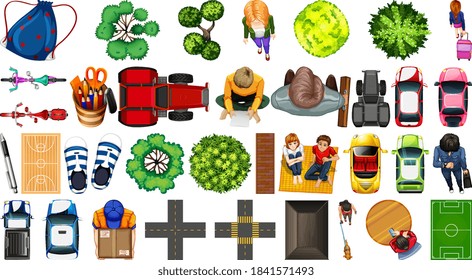 Set of aerial element city decorations isolated illustration