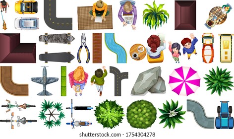 Set of aerial element house decorations isolated illustration