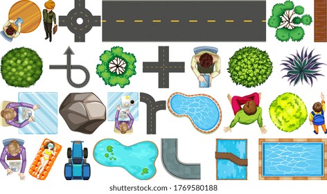 Set of aerial element house decorations isolated illustration