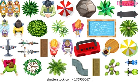 Set of aerial element house decorations isolated illustration