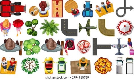 Set of aerial element house decorations isolated illustration