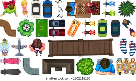 Set of aerial element house decorations isolated illustration