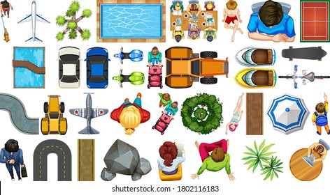 Set of aerial element house decorations isolated illustration