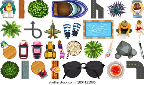 Set of aerial element house decorations isolated illustration