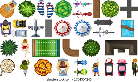 Set of aerial element park decorations isolated illustration