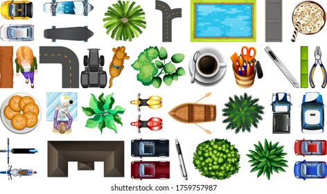 Set of aerial element park decorations isolated illustration