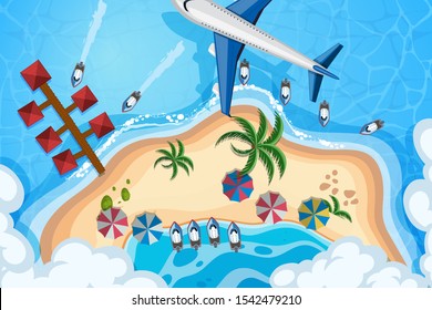 Conjunto de ilustraciones de la escena de la vista aérea