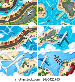 Set of aerial view scenes illustration