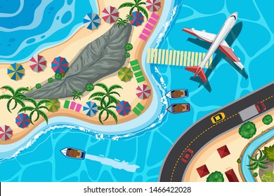 Set of aerial view scenes illustration