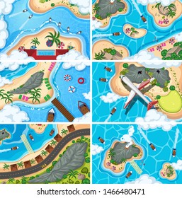 Set of aerial view scenes illustration
