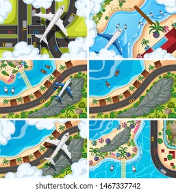 Set of aerial view scenes illustration