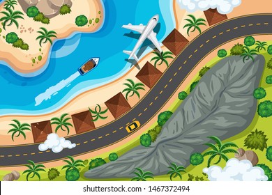 Set of aerial view scenes illustration
