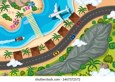 Set of aerial view scenes illustration