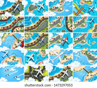 Set of aerial view scenes illustration