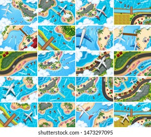 Ilustración de escenas de vista aérea