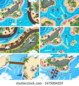 Set of aerial view scenes illustration