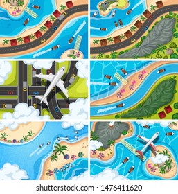 Set of aerial view scenes illustration