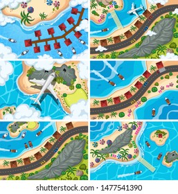 Set of aerial view scenes illustration