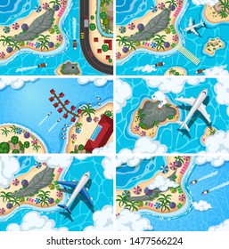 Set of aerial view scenes illustration